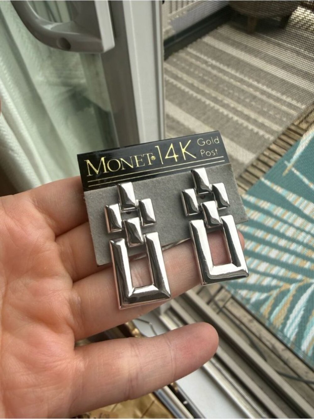 New! Vintage Monet Silver Tone Earrings with 14K Gold Post